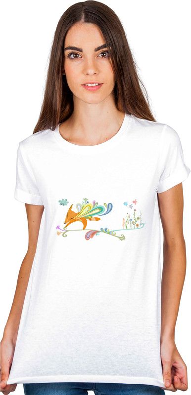 Cute fox Graphic printed Cotton Tshirt Unisex Women Printed Round Neck Cotton Blend White T-Shirt
