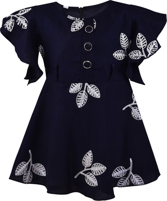 Girls Midi/Knee Length Casual Dress  (Dark Blue, Cap Sleeve)