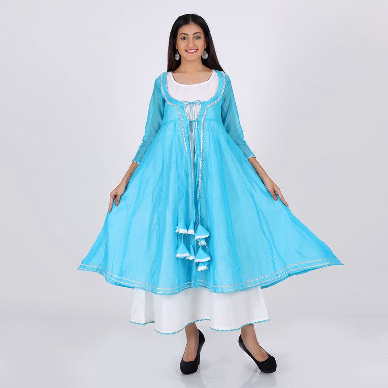 Women Solid Polyester Anarkali Kurta  (Light Blue)
