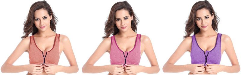 Pack of 3 Women Sports Lightly Padded Bra  (Purple, Pink, Orange)