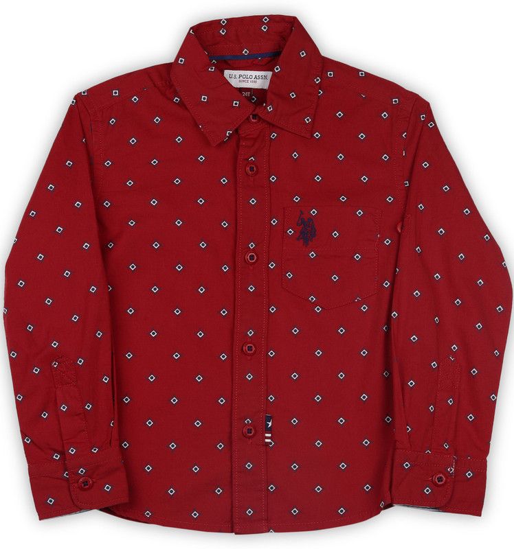 Boys Regular Fit Printed Spread Collar Party Shirt
