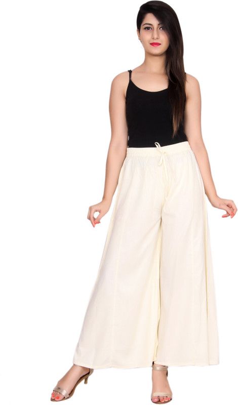 Women Flared Beige Cotton Blend Trousers