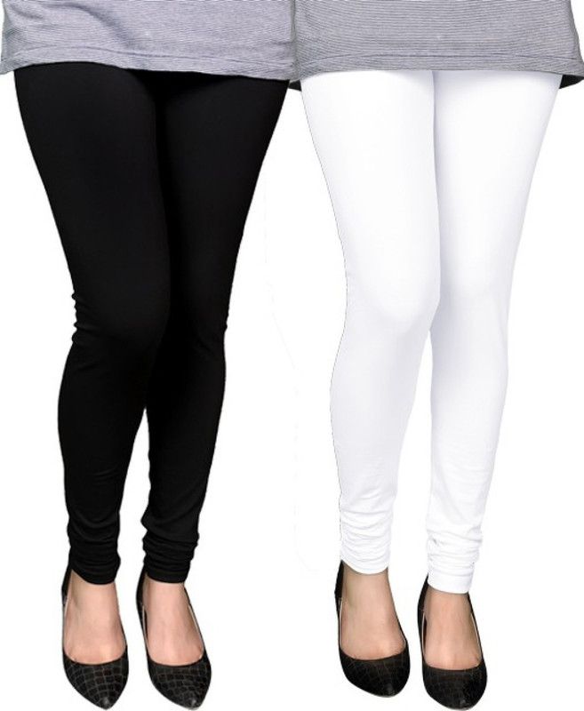 KEX Churidar Ethnic Wear Legging  (White, Black, Solid)