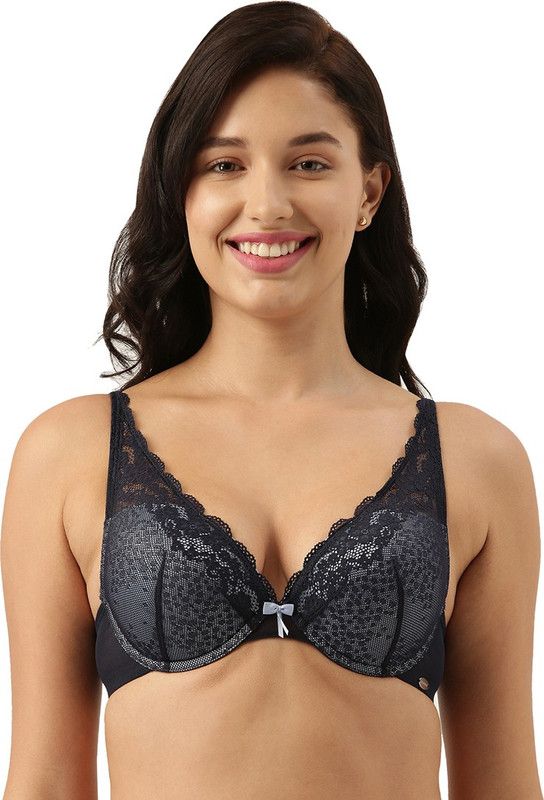 Women Balconette Heavily Padded Bra  (Blue)