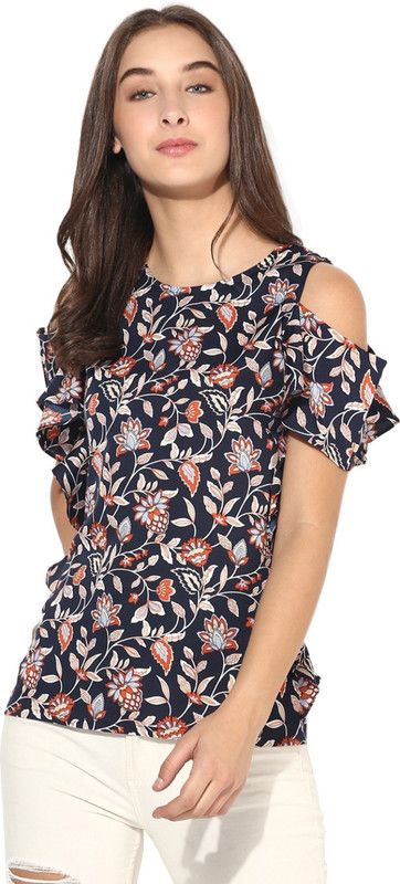 Party Cold Shoulder Sleeves Floral Print Women Green, Orange, Beige Top