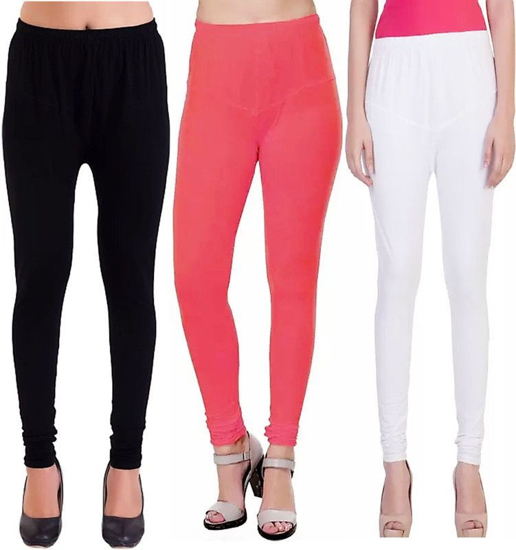 ONETOUCH Churidar Ethnic Wear Legging  (White, Black, Pink, Solid)