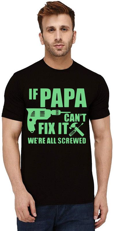 Papa Screwed Men Printed Round Neck Pure Cotton Black T-Shirt