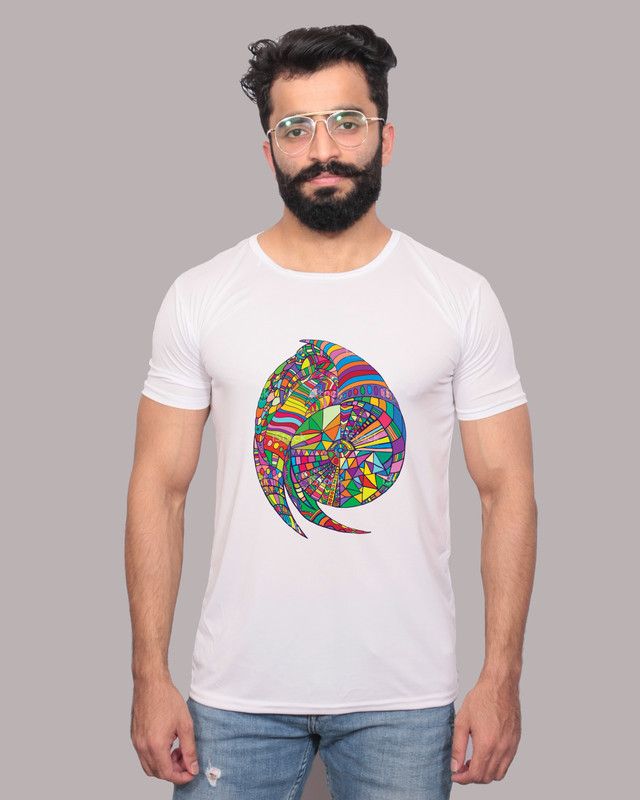 SBBC-738 Men Printed Round Neck Polyester White T-Shirt