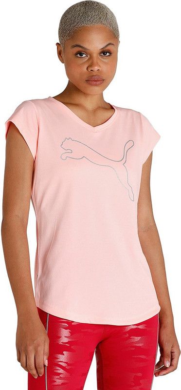 Train Fav Heather Cat Tee Women Printed V Neck Polyester Pink T-Shirt