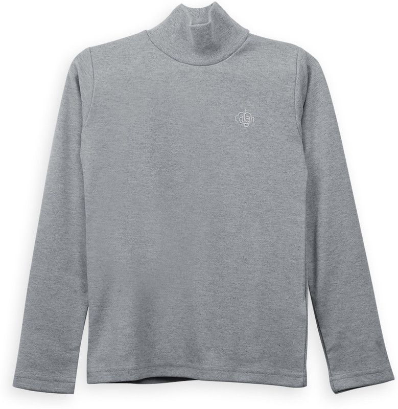 Boys Solid Polycotton T Shirt  (Grey, Pack of 1)