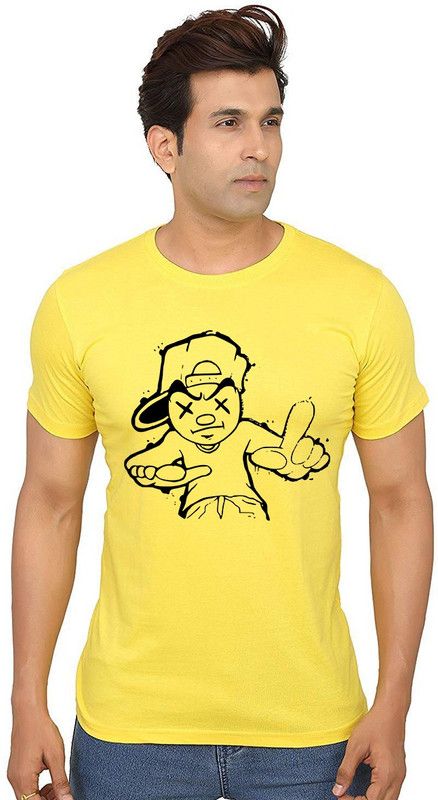 Swag Boy Men Printed Round Neck Pure Cotton Yellow T-Shirt