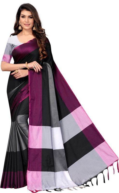 Color Block Arani Pattu Art Silk Saree  (Black)