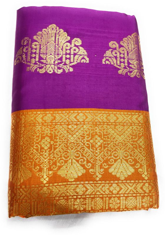 Bomkai Pure Silk Saree  (Purple)