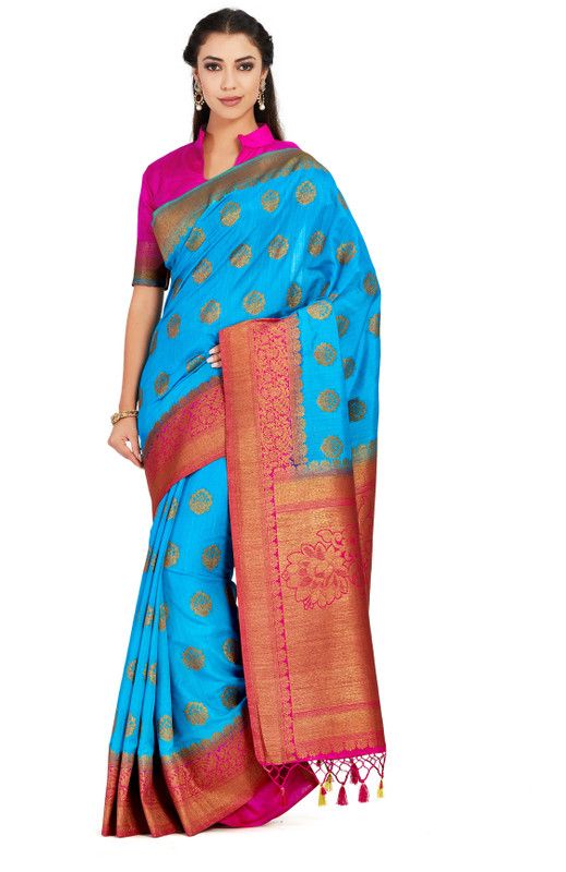 Embellished Daily Wear Art Silk Saree  (Blue)
