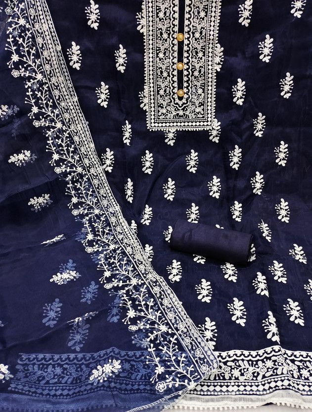 Unstitched Organza Salwar Suit Material Embellished