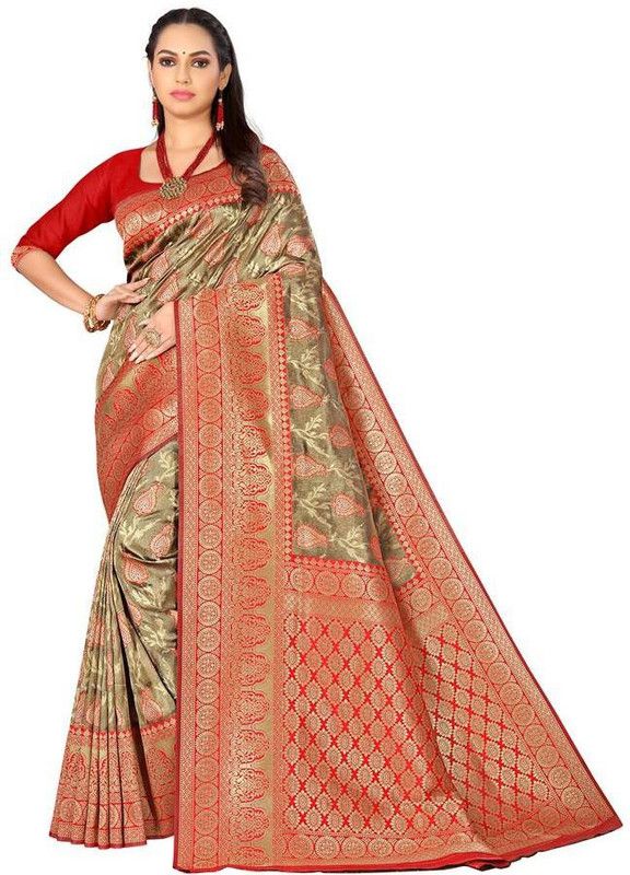 Self Design Bhagalpuri Tissue Saree  (Red, Green)