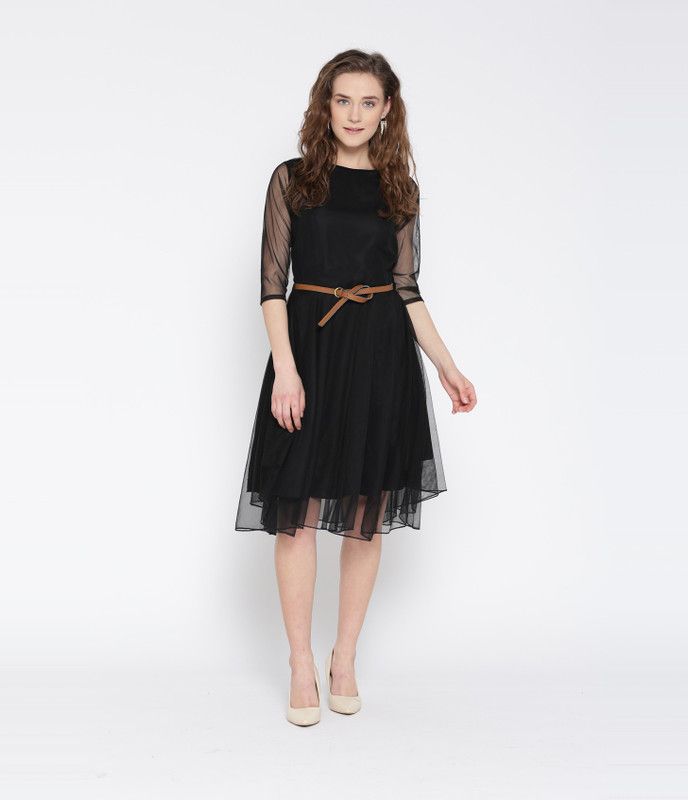 Women Drop Waist Black Dress