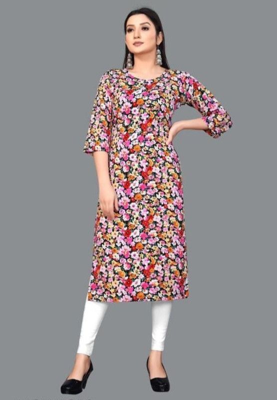 Women Printed Crepe Ethnic Dress  (Multicolor)