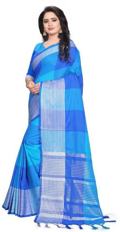 Woven, Solid/Plain Daily Wear Cotton Blend, Cotton Silk Saree  (Blue)