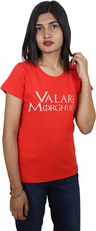 Morghulis Tees Women Printed Round Neck Cotton Blend Red T-Shirt