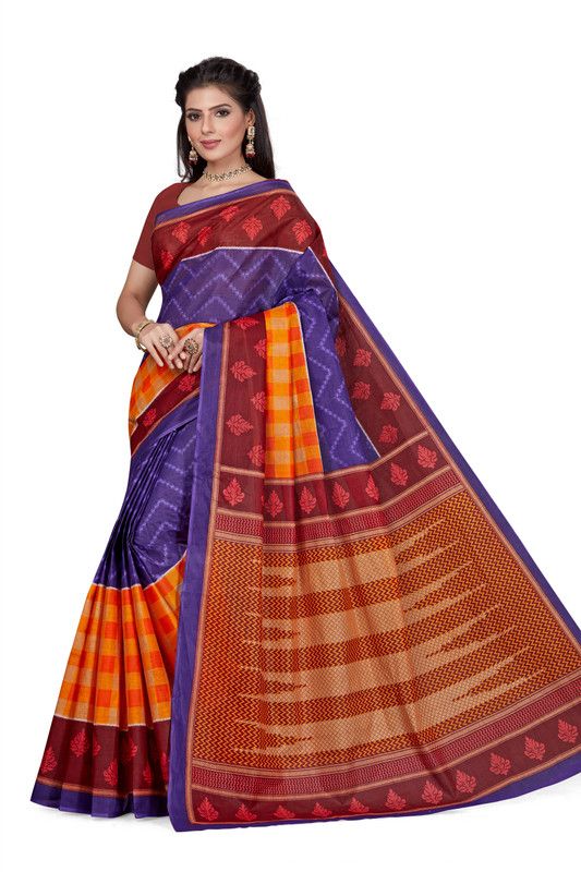 Printed Daily Wear Pure Cotton Saree  (Purple)