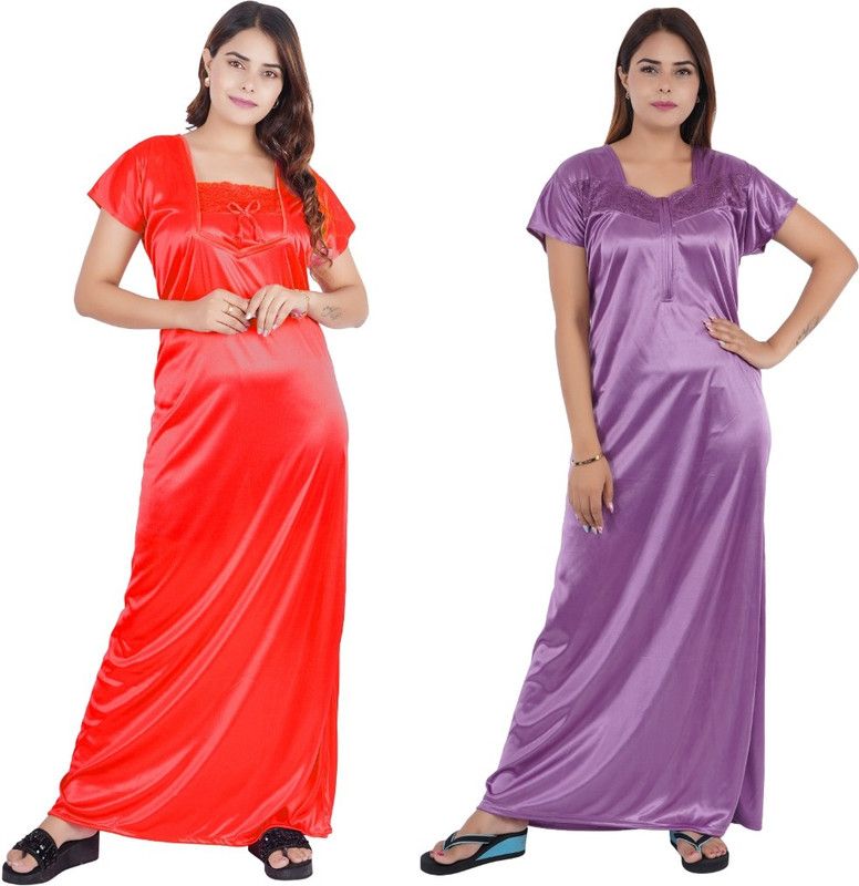 Pack of 2 Women Nighty  (Red, Purple)