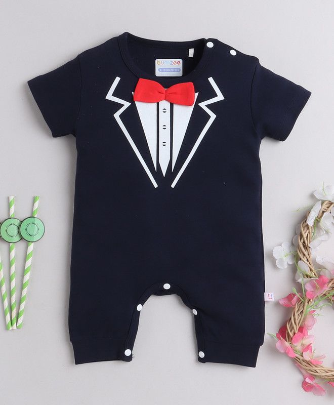 Romper For Baby Boys Casual Graphic Print Hosiery  (Dark Blue, Pack of 1)