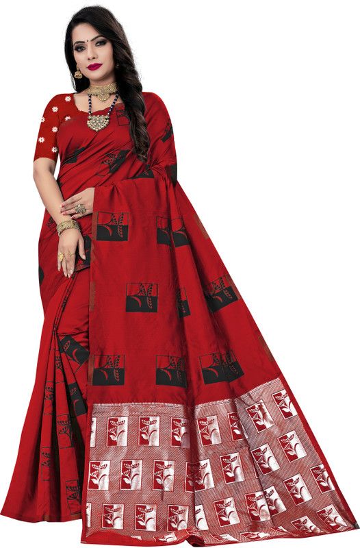 Self Design Kota Doria Jacquard Saree  (Red)