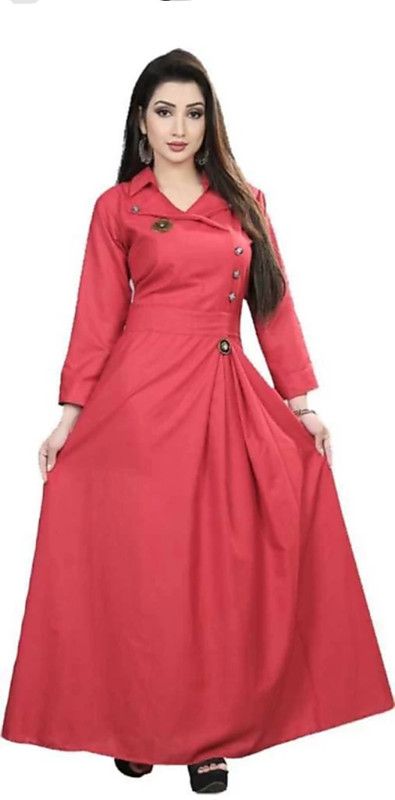 Cotton Rayon Stitched Flared/A-line Gown  (Pink)