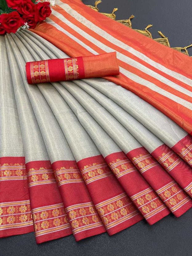 Self Design, Woven Kovai Silk Blend Saree  (Grey)