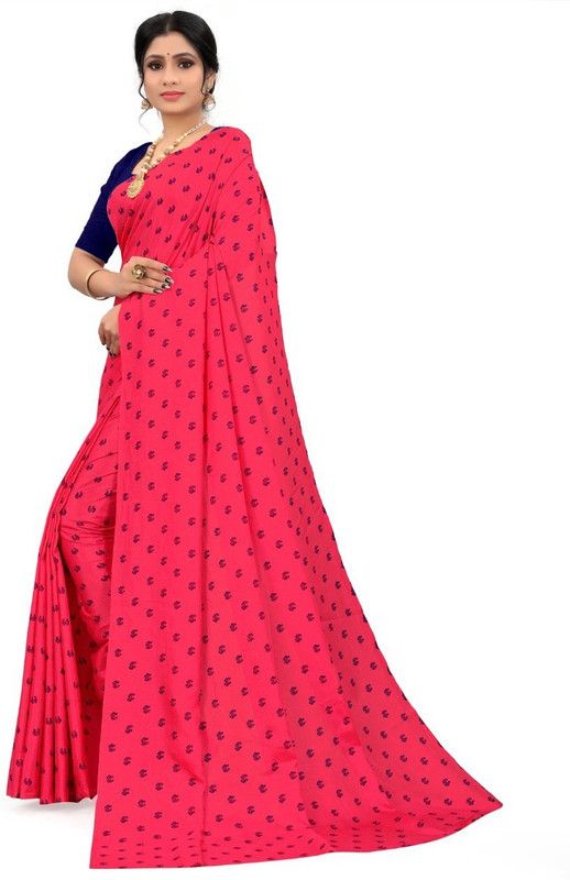 Printed Ikkat Pure Silk Saree  (Pink)