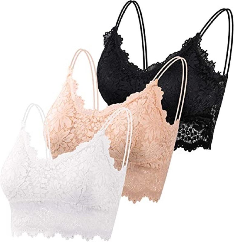 Pack of 3 Women Bralette Heavily Padded Bra  (Black, White, Beige)