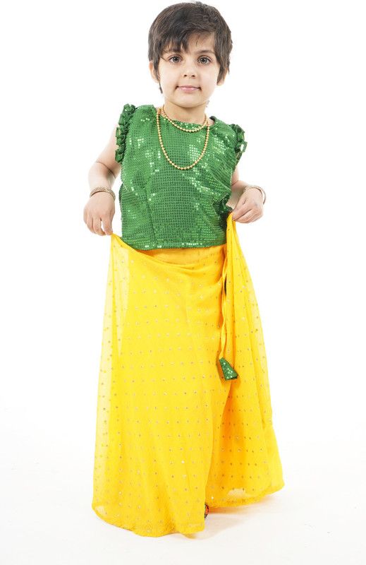 Girls Lehenga Choli Ethnic Wear Solid Lehenga Choli  (Yellow, Pack of 2)