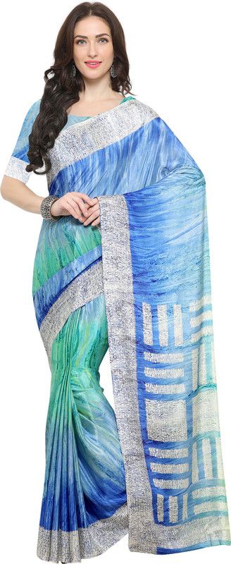 Geometric Print Bollywood Crepe Saree  (Blue)