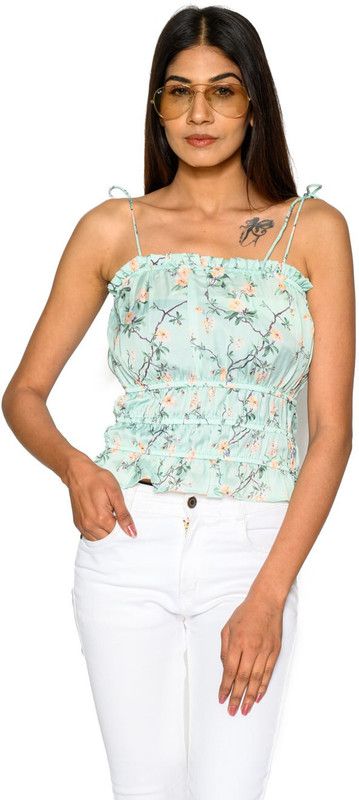 Floral Print Women Green Top