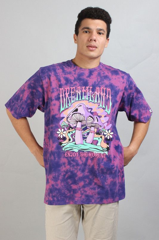 Men Printed Round Neck Pure Cotton Purple, Pink T-Shirt