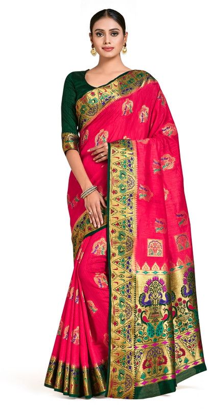Woven Dharmavaram Art Silk Saree  (Red)