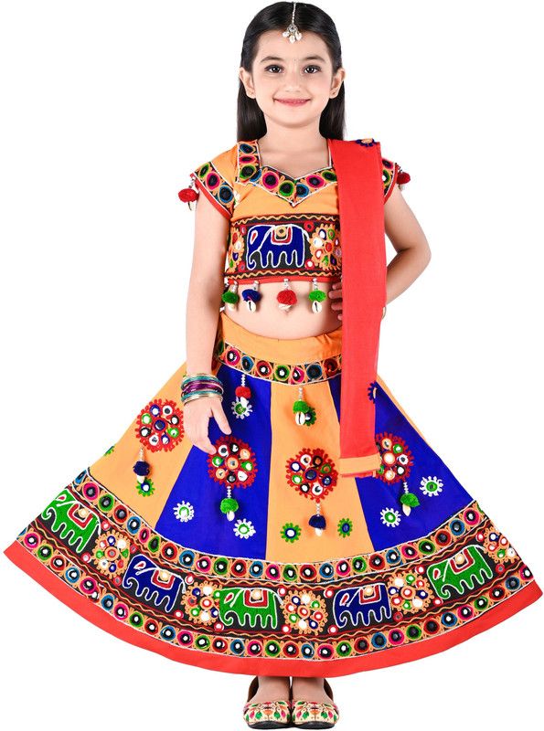 Baby Girls Lehenga Choli Ethnic Wear Embroidered Ghagra, Choli, Dupatta Set  (Yellow, Pack of 1)