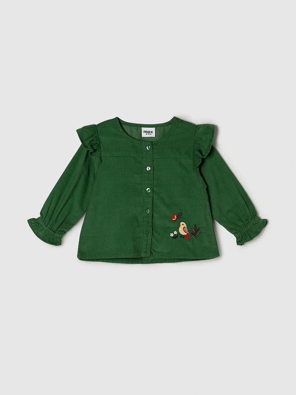 Baby Girls Casual Pure Cotton Ruffled Top  (Green, Pack of 1)