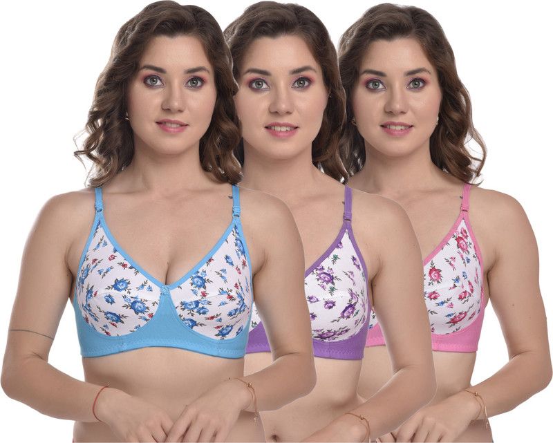 Pack of 3 Women Full Coverage Non Padded Bra  (Pink, Purple, Light Blue)