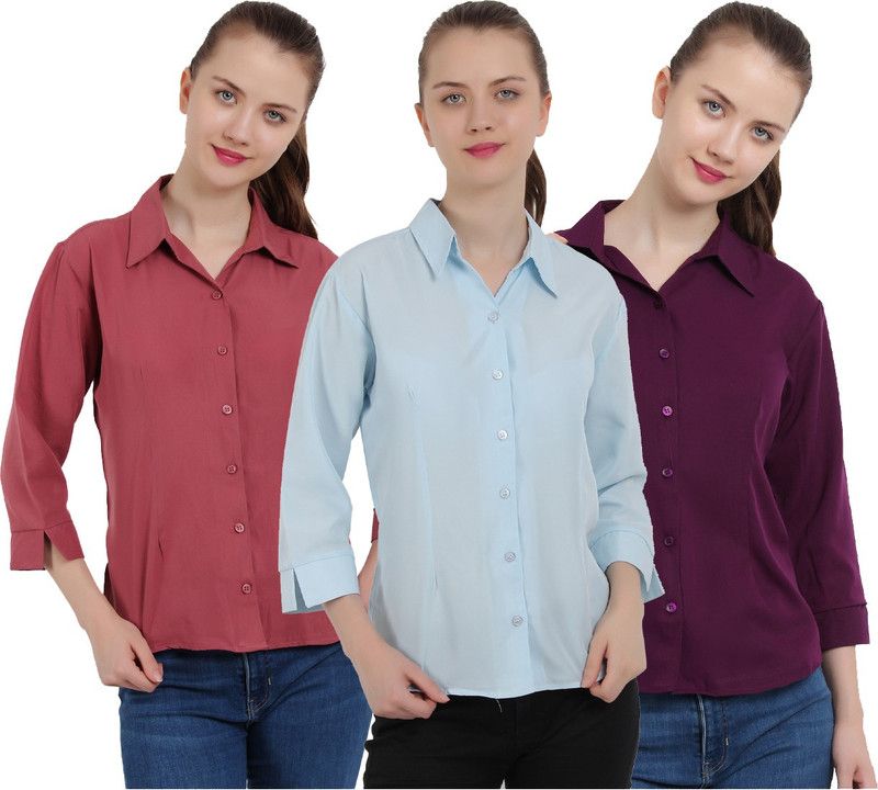 Women Regular Fit Solid Casual Shirt  (Pack of 3)
