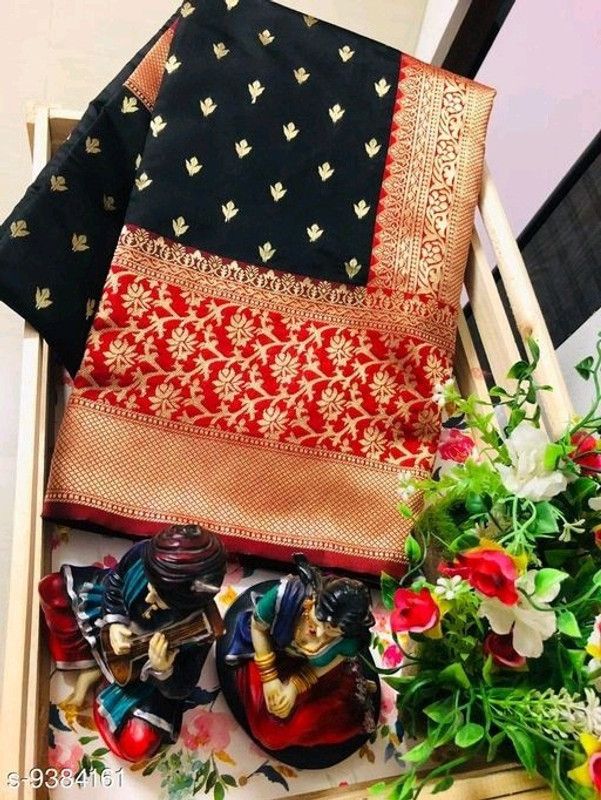 Banarasi Jacquard Saree  (Black, Red)