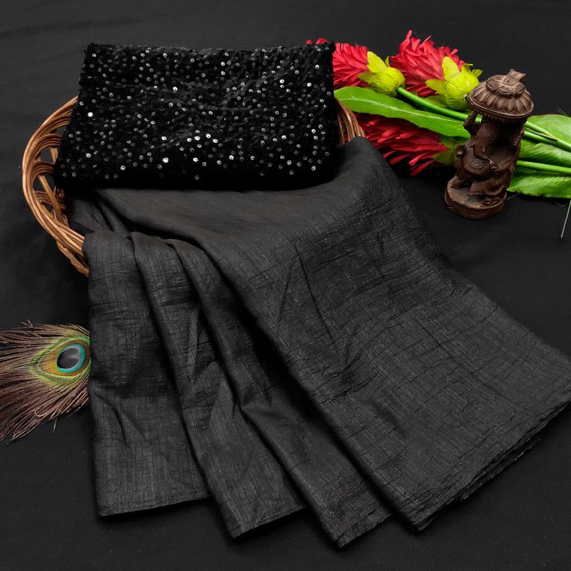 Solid/Plain Bollywood Pure Silk, Art Silk Saree  (Black)