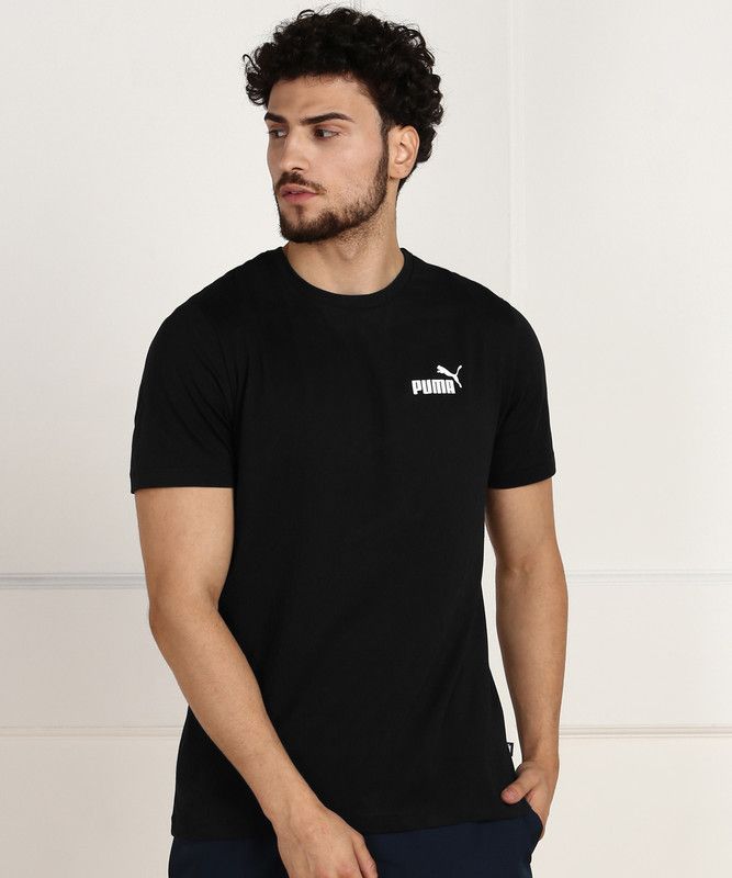 Essentials Tee Men Solid Round Neck Cotton Blend Black T-Shirt
