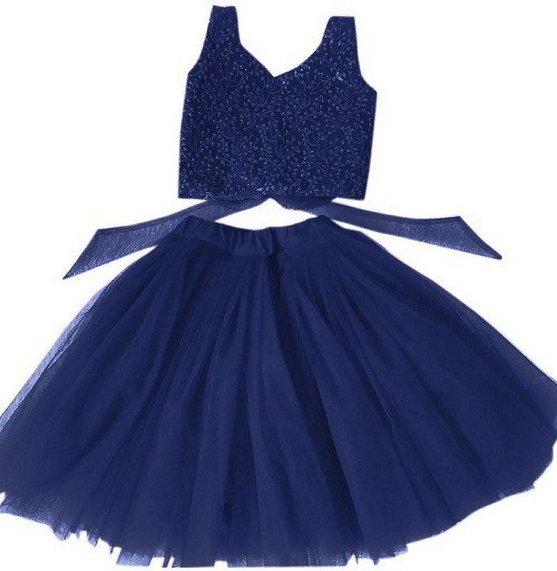 Girls Lehenga Choli Party Wear Solid Lehenga Choli  (Blue, Pack of 1)