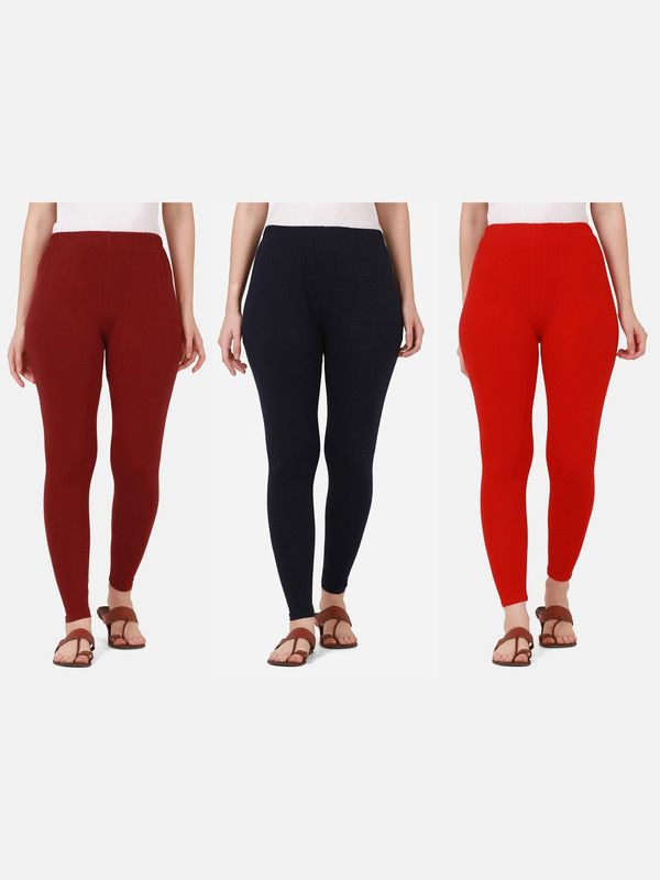BuyNewTrend Ankle Length Western Wear Legging  (Maroon, Dark Blue, Red, Solid)