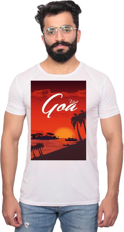 NNCPL--1701159 -L Men Graphic Print Round Neck Polyester White T-Shirt