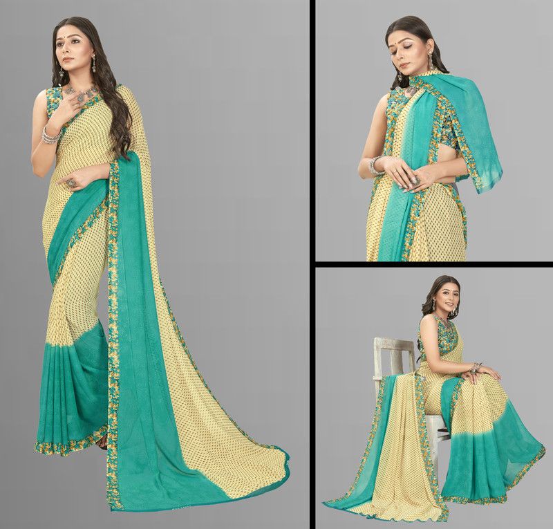 Printed, Paisley Daily Wear Georgette Saree  (Light Blue)