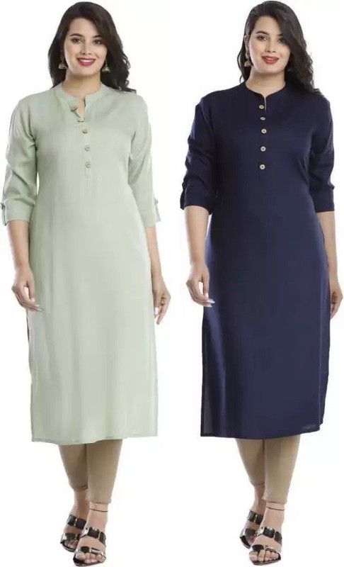 Women Solid Kurta  (Green, Blue)