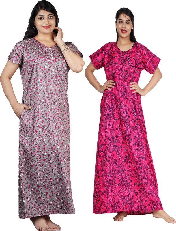 Pack of 2 Women Nighty Set  (Multicolor, Pink)